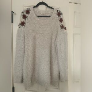Easel Elegant Cream Sweater with Floral Details